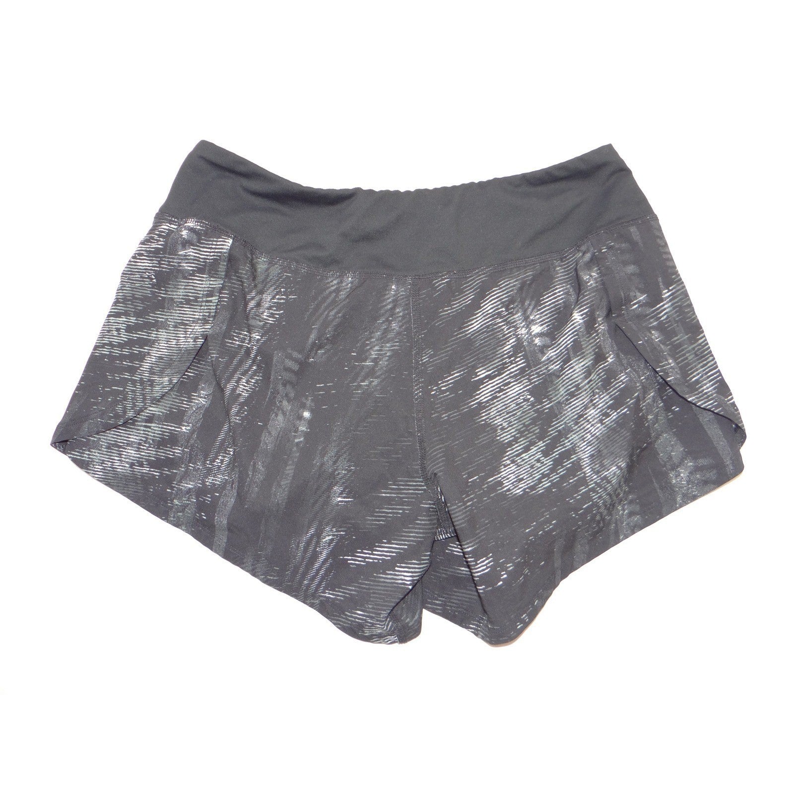 Brooks Womens Running Shorts Black Grey Abstract Streak Pattern Reflective Logo