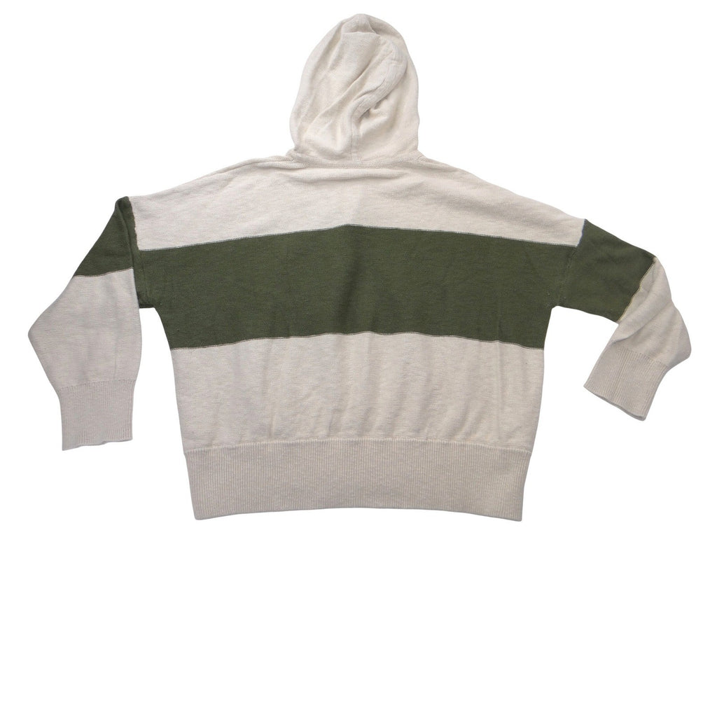 Madewell Women XL Relaxed Knit Hoodie Cream Olive Green Striped Pullover Sweater