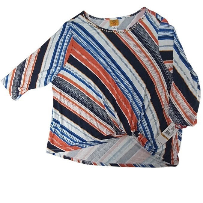 NWT Ruby Rd Woman Bright Idea Striped Twisted Front Top 3X