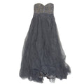 La Femme Charcoal Grey Tulle Beaded Strapless Prom Formal Gown Dress Size 12