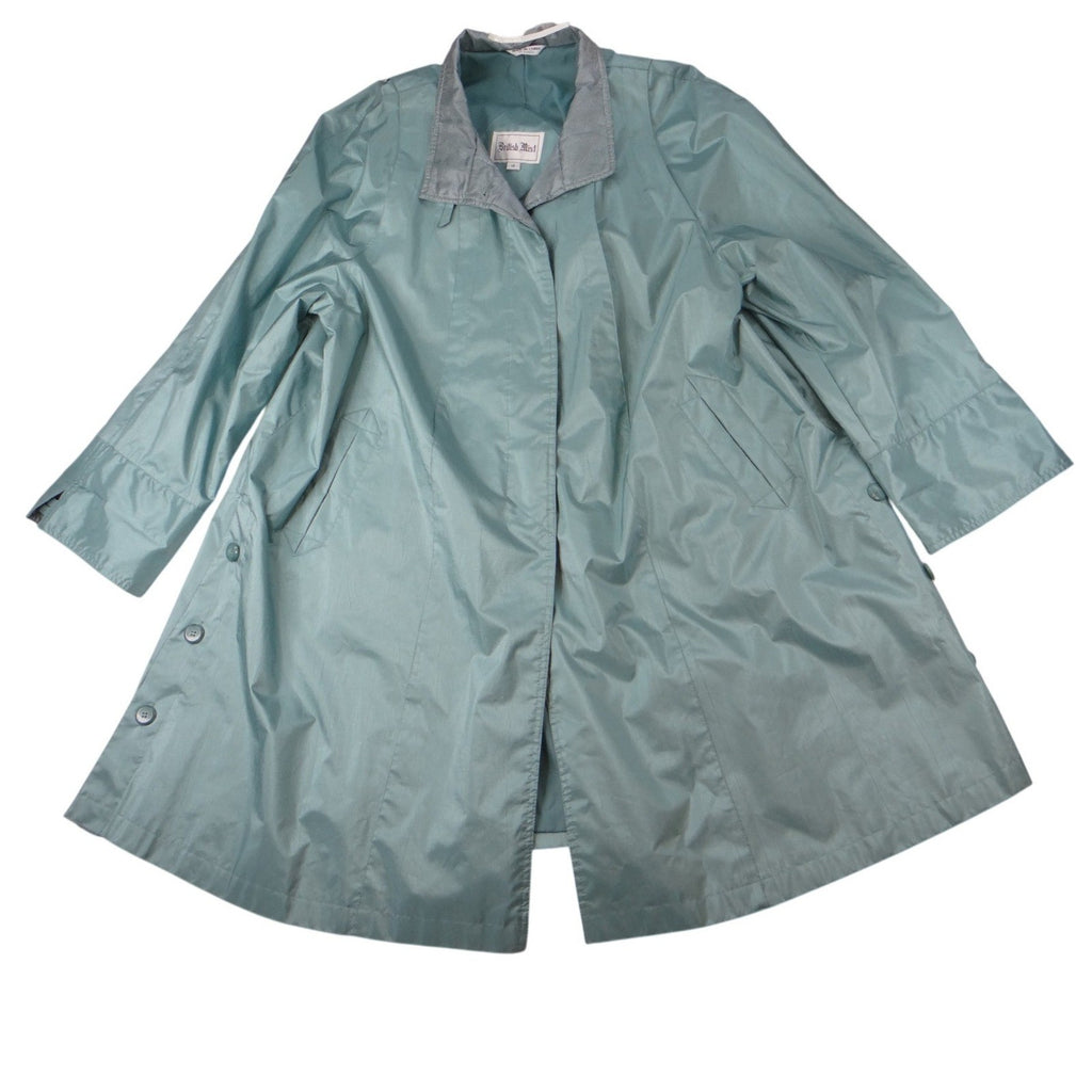 Vintage British Mist Teal Raincoat Women's Size 16 Trench Style Water Resistant