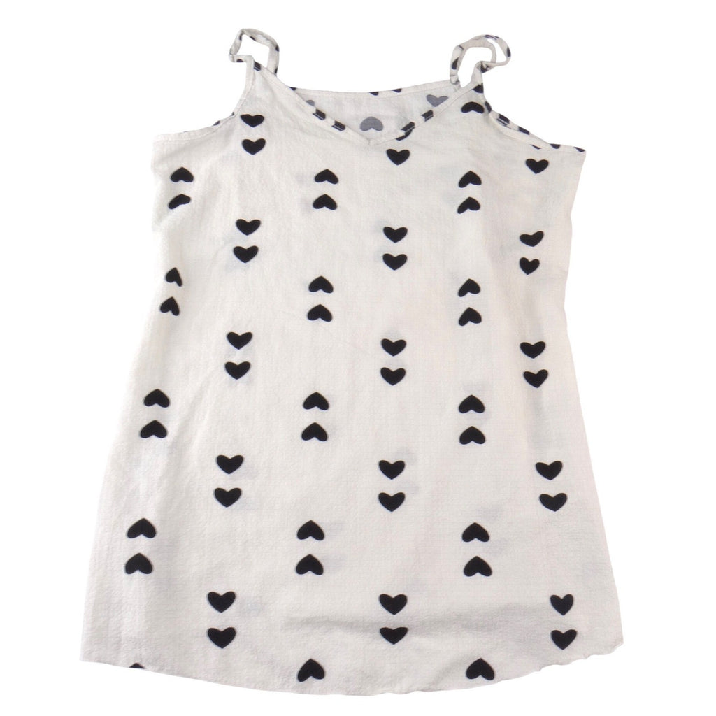 Womens White Black Heart Print V-Neck Cami Adjustable Straps Top Size M