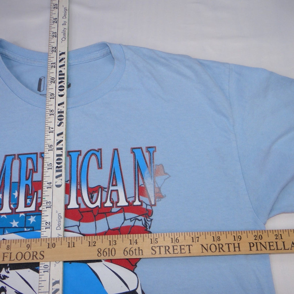 Isaac Morris American Speedway Graphic Tee Mens Large Blue Cotton Car Race Tee