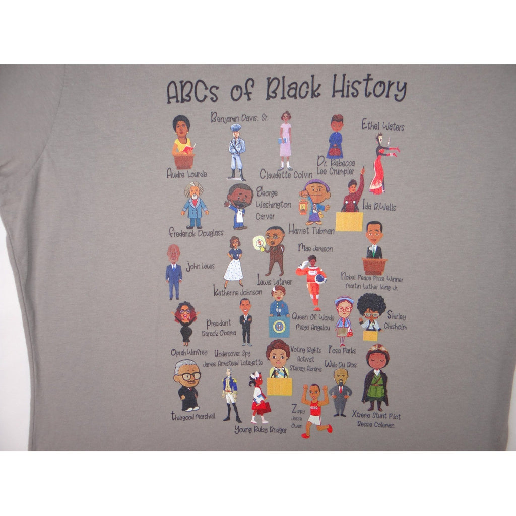 Port & Company ABCs of Black History T Shirt kid's Medium Grey Crew Neck