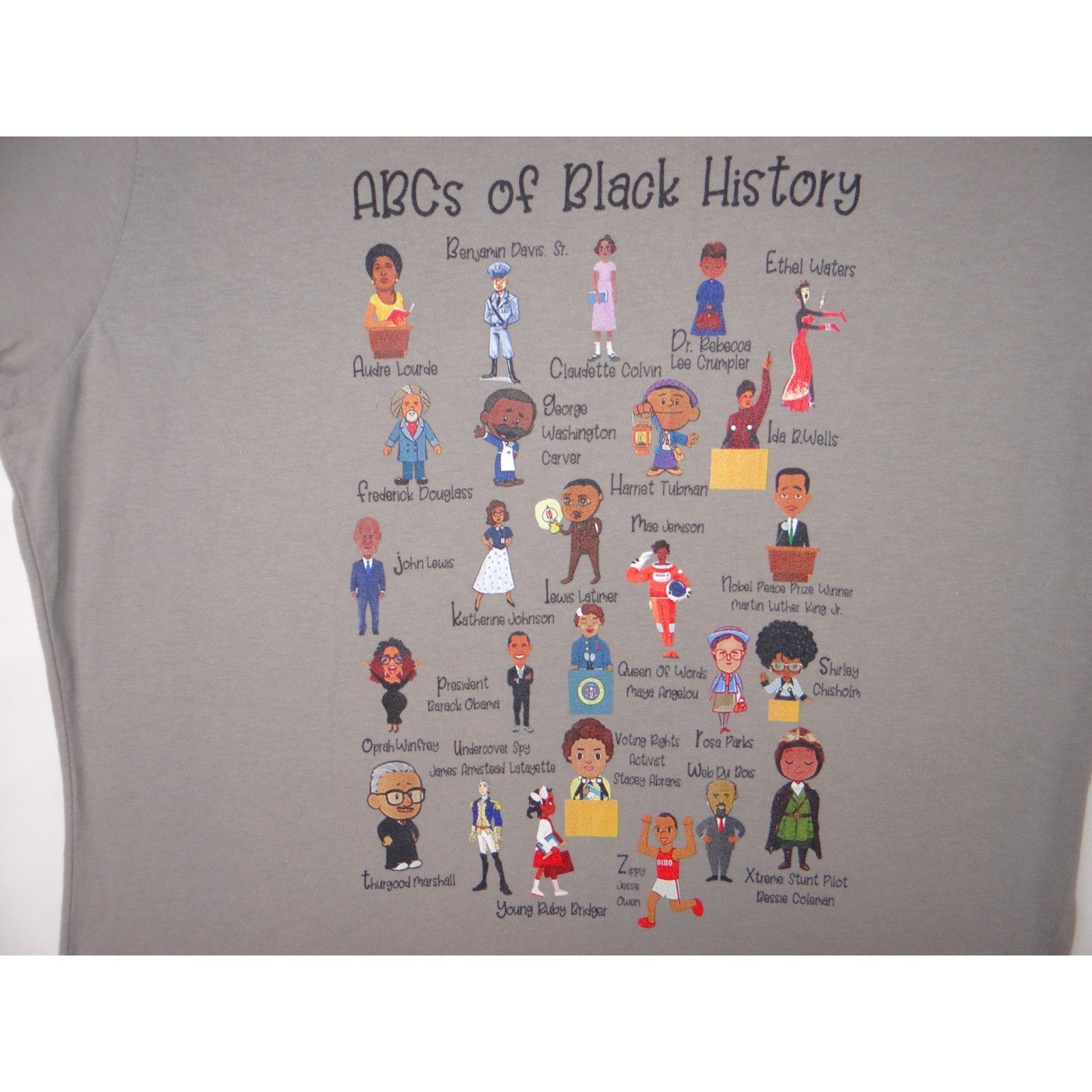 Port & Company ABCs of Black History T Shirt kid's Medium Grey Crew Neck