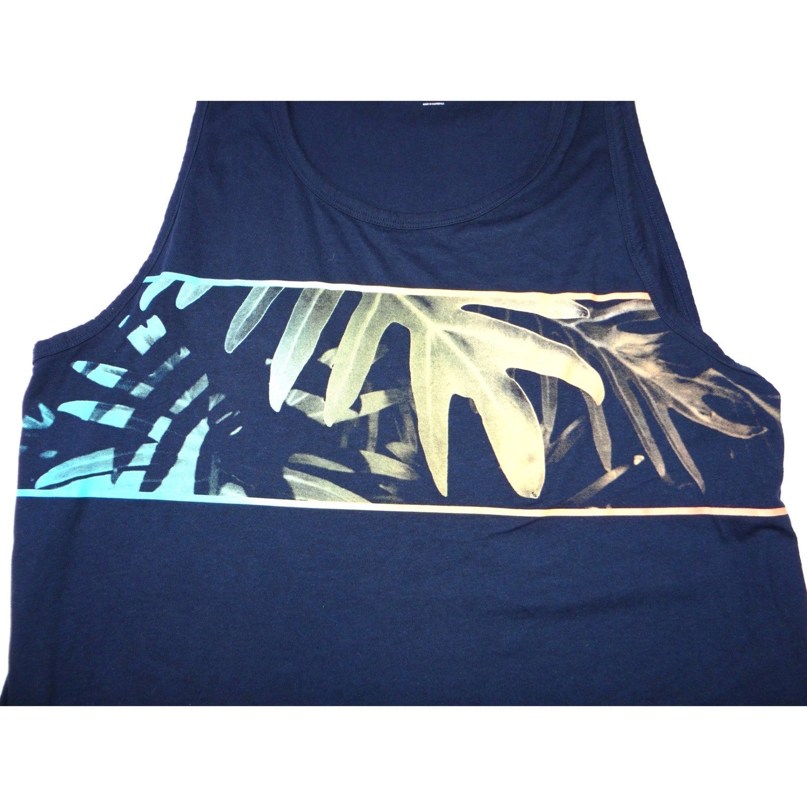Old Navy Mens Navy Tropical Leaf Print Tank Top XL Soft Washed Athletic