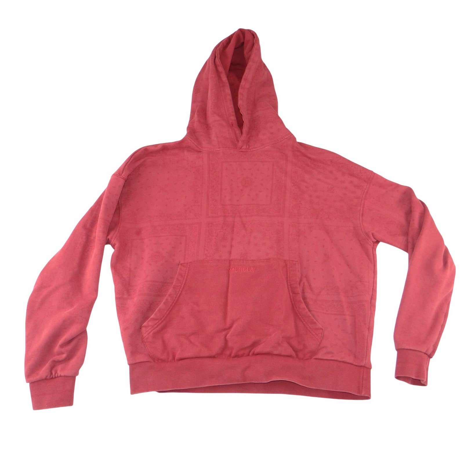 YoungLA Mens Red Paisley Embossed Hoodie Streetwear Relaxed Fit Large