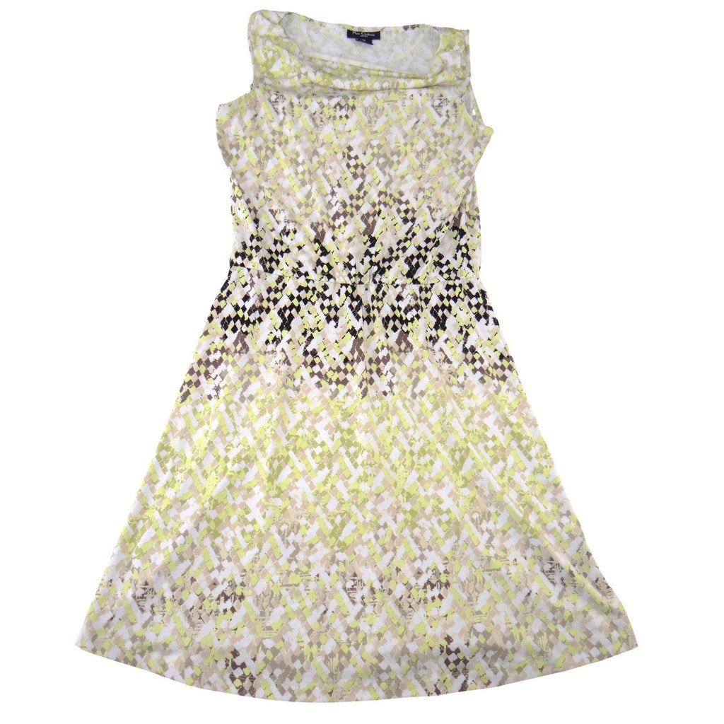 Nue Options Petite Cowl Neck Dress Sleeveless Lime Green Geometric Abstract PS