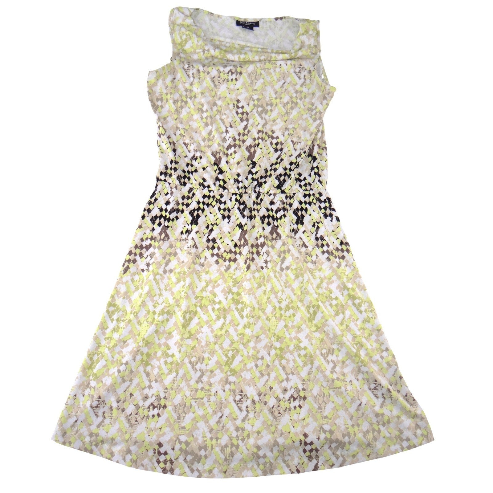 Nue Options Petite Cowl Neck Dress Sleeveless Lime Green Geometric Abstract PS