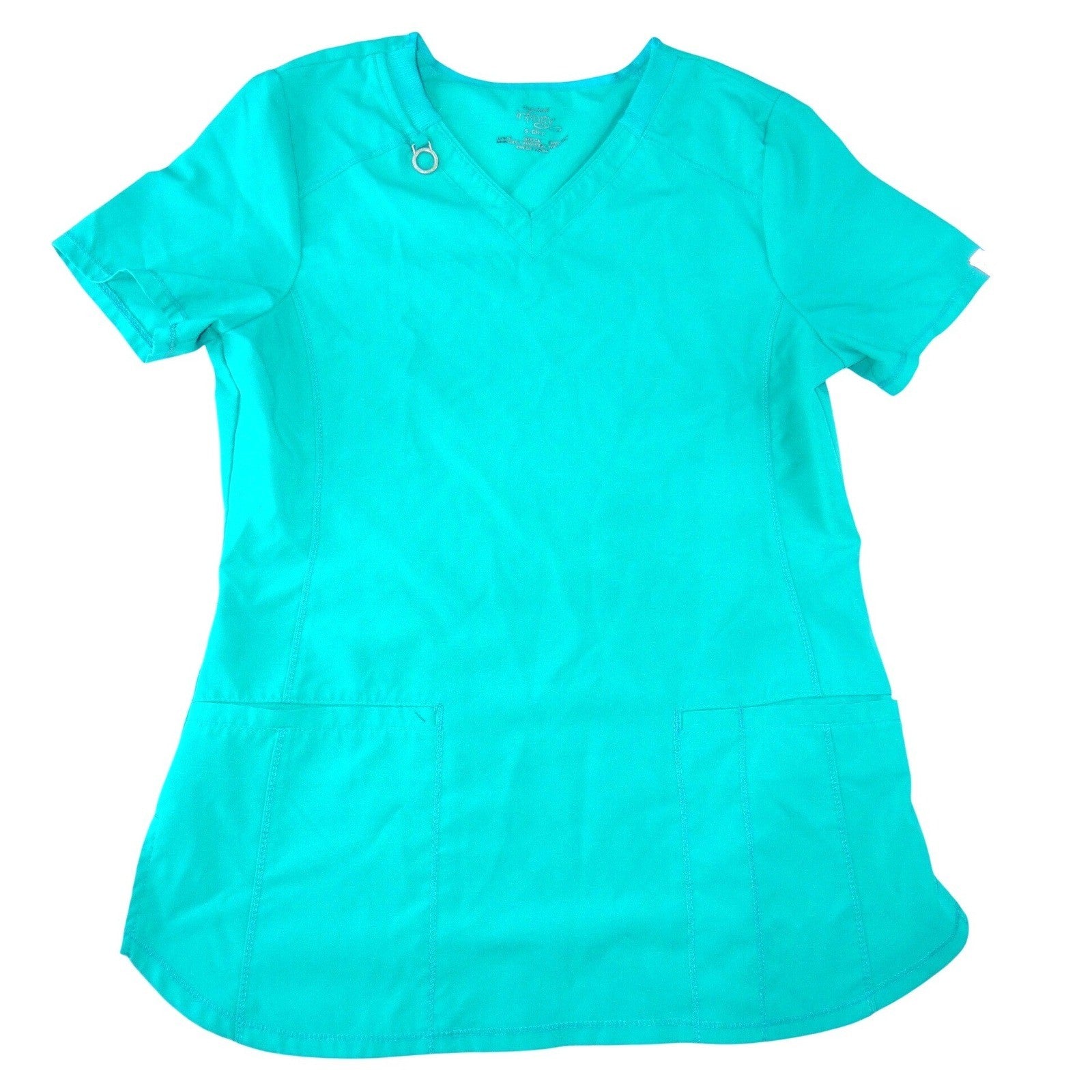 Cherokee Infinity Womens Teal Blue V-Neck Scrub Top Short Sleeve Size S