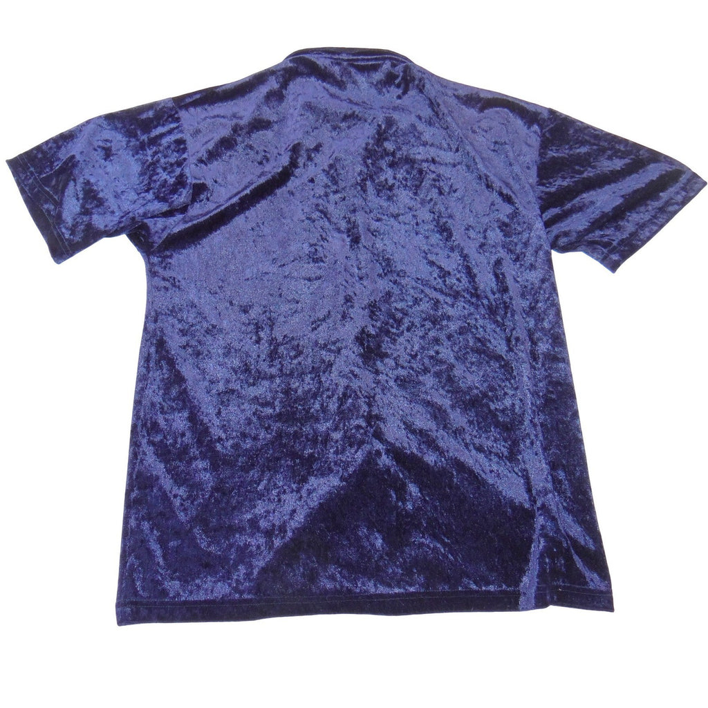 Hoax Vintage Navy Blue Crushed Velvet Button Down Shirt Short Sleeve Medium