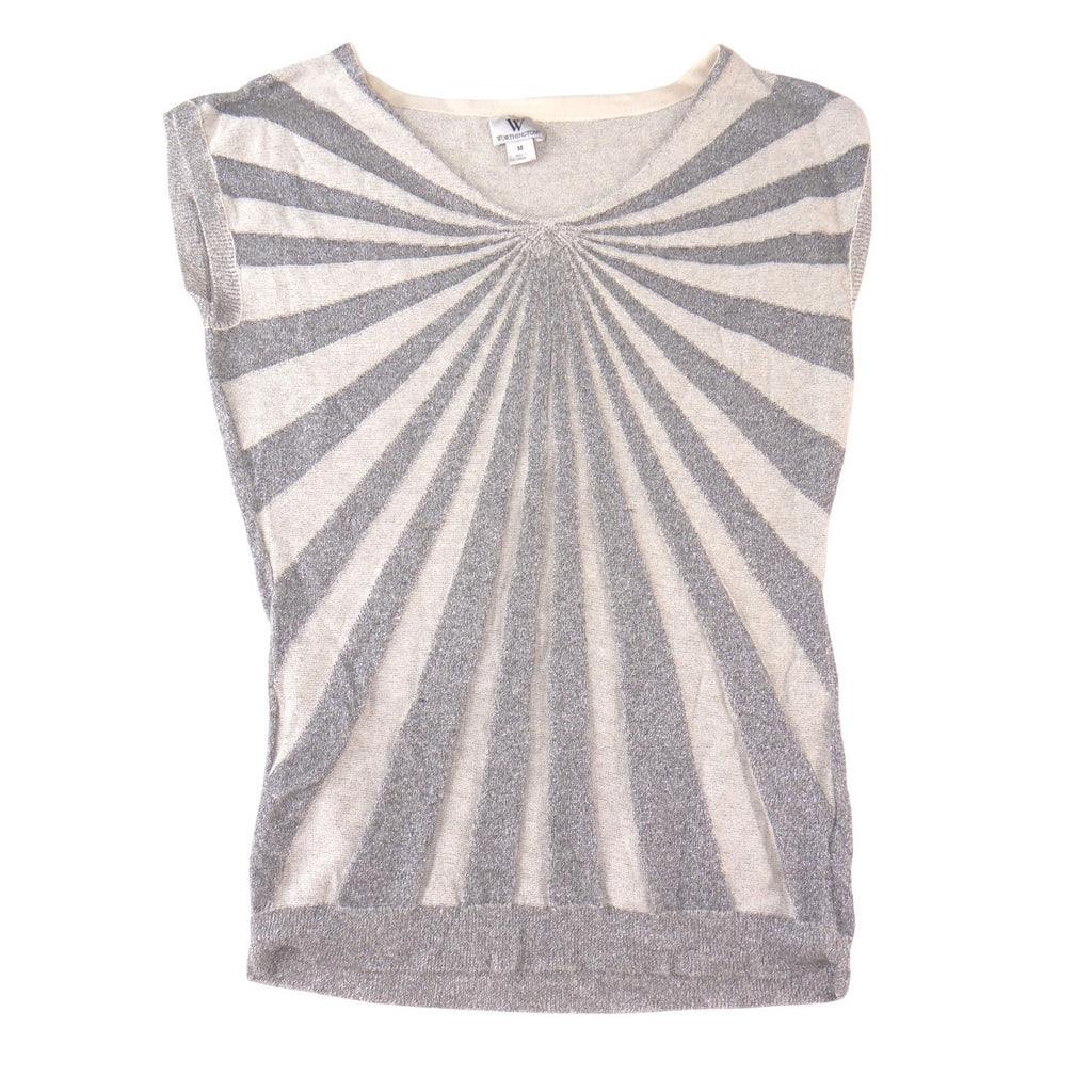 Worthington Silver Metallic Sunburst Knit Shell Top Sleeveless Gray Medium
