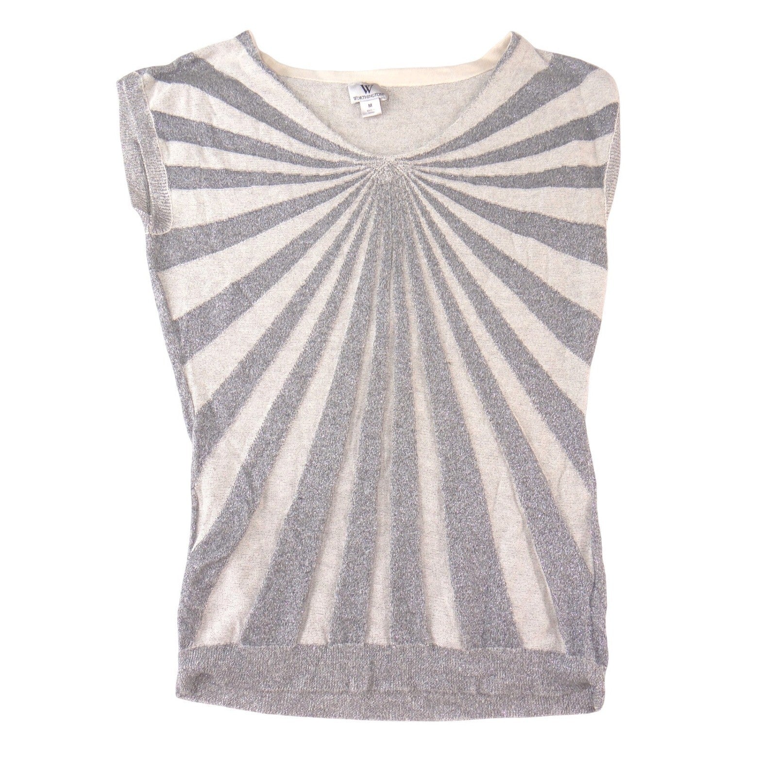 Worthington Silver Metallic Sunburst Knit Shell Top Sleeveless Gray Medium