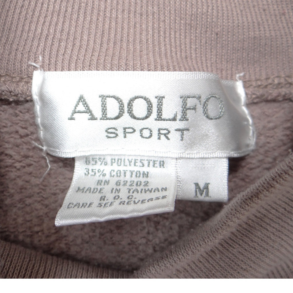 Adolfo Sport Vintage Mock Neck Sweatshirt Taupe Pink Floral Embroidered Medium