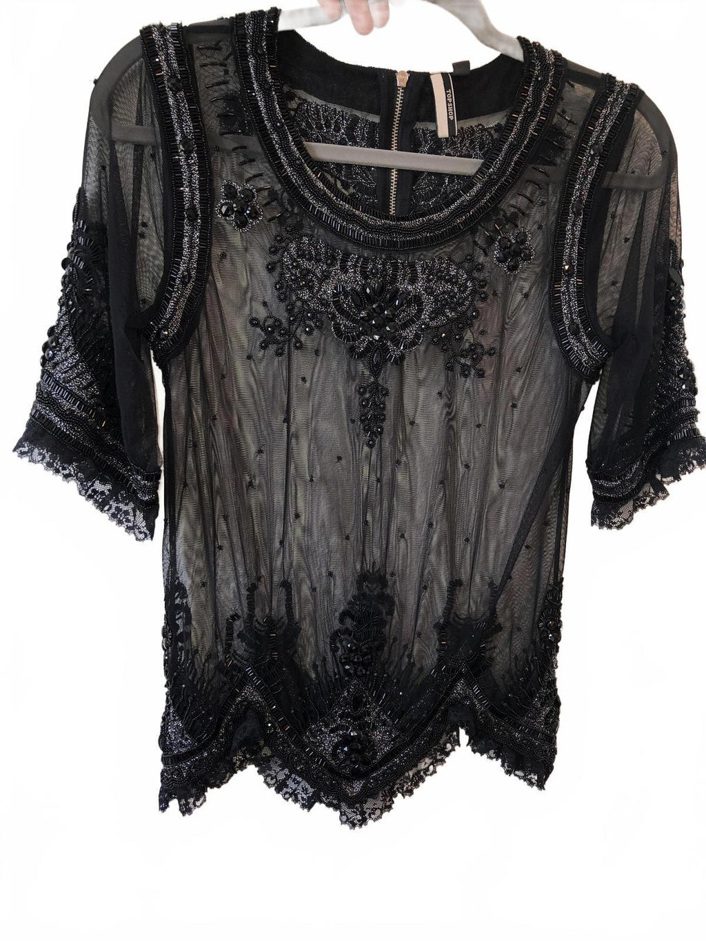 Elegant Black Beaded Top by Topshop