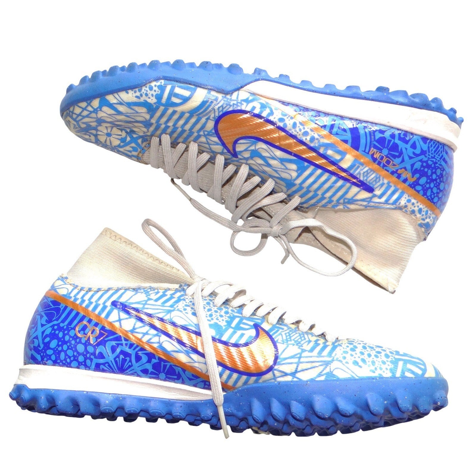 Nike Zoom Mercurial Superfly 9 Academy CR7 TF Kids Blue White Size 4.5Y