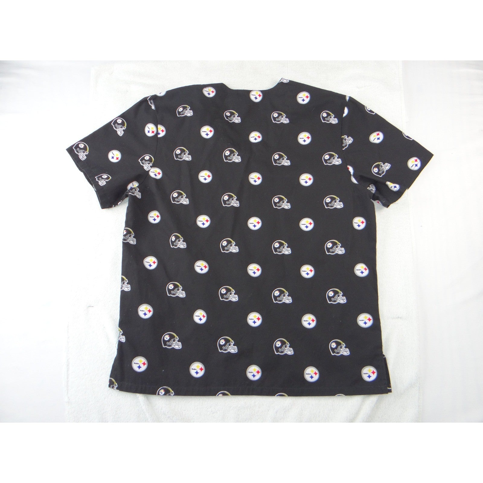 NFL Team Apparel Pittsburgh Steelers Scrub Top Womens Black V-Neck Logo Print L