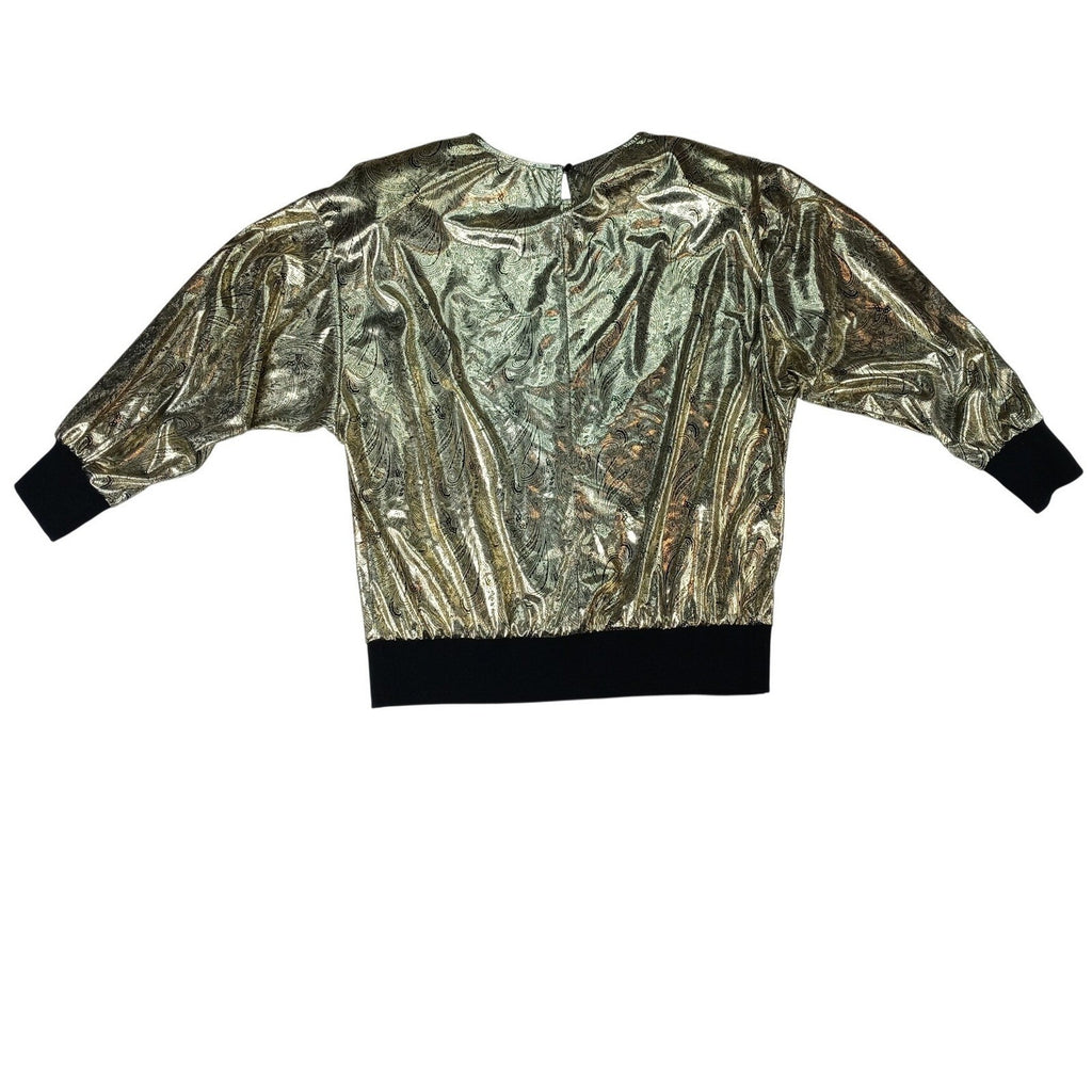 MAYCENE Gold Paisley Metallic Blouse Top Long Sleeve Size Large