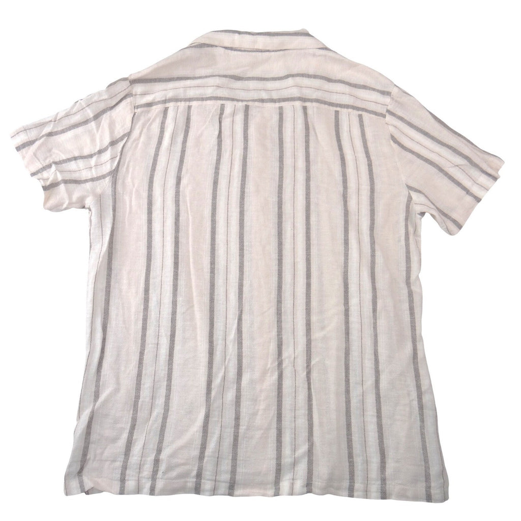 Porter & Ash Mens Large Linen Blend Striped Short Sleeve Button Up Shirt Cream