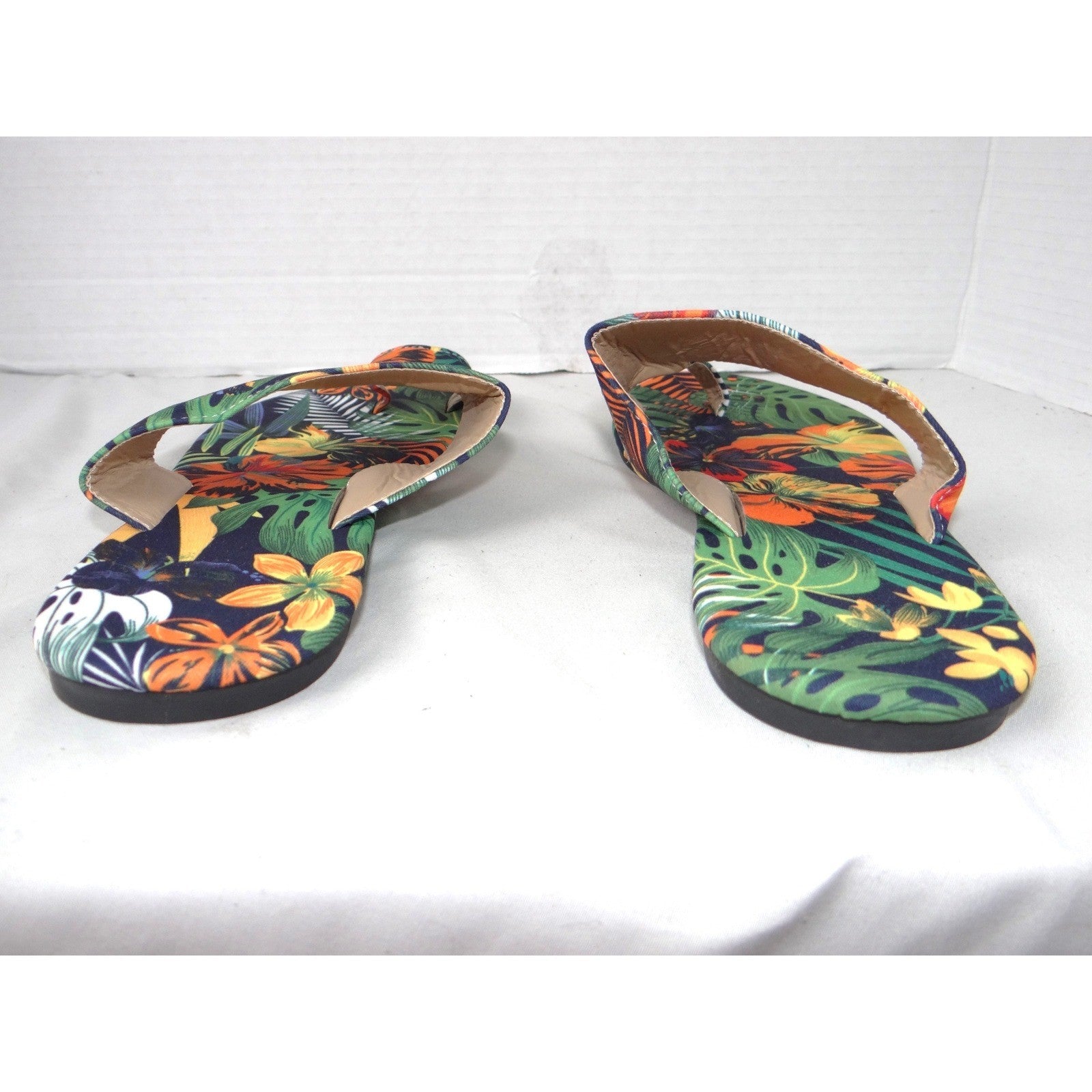 Womens Tropical Floral Toe Loop Slide Sandals Multicolor Botanical Flat Size 42
