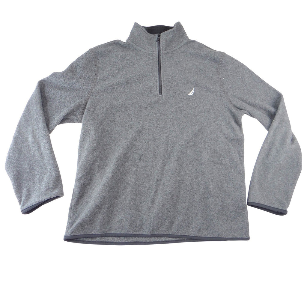 Nautica Mens Quarter Zip Fleece Pullover Charcoal Gray Logo Mock Neck Size M