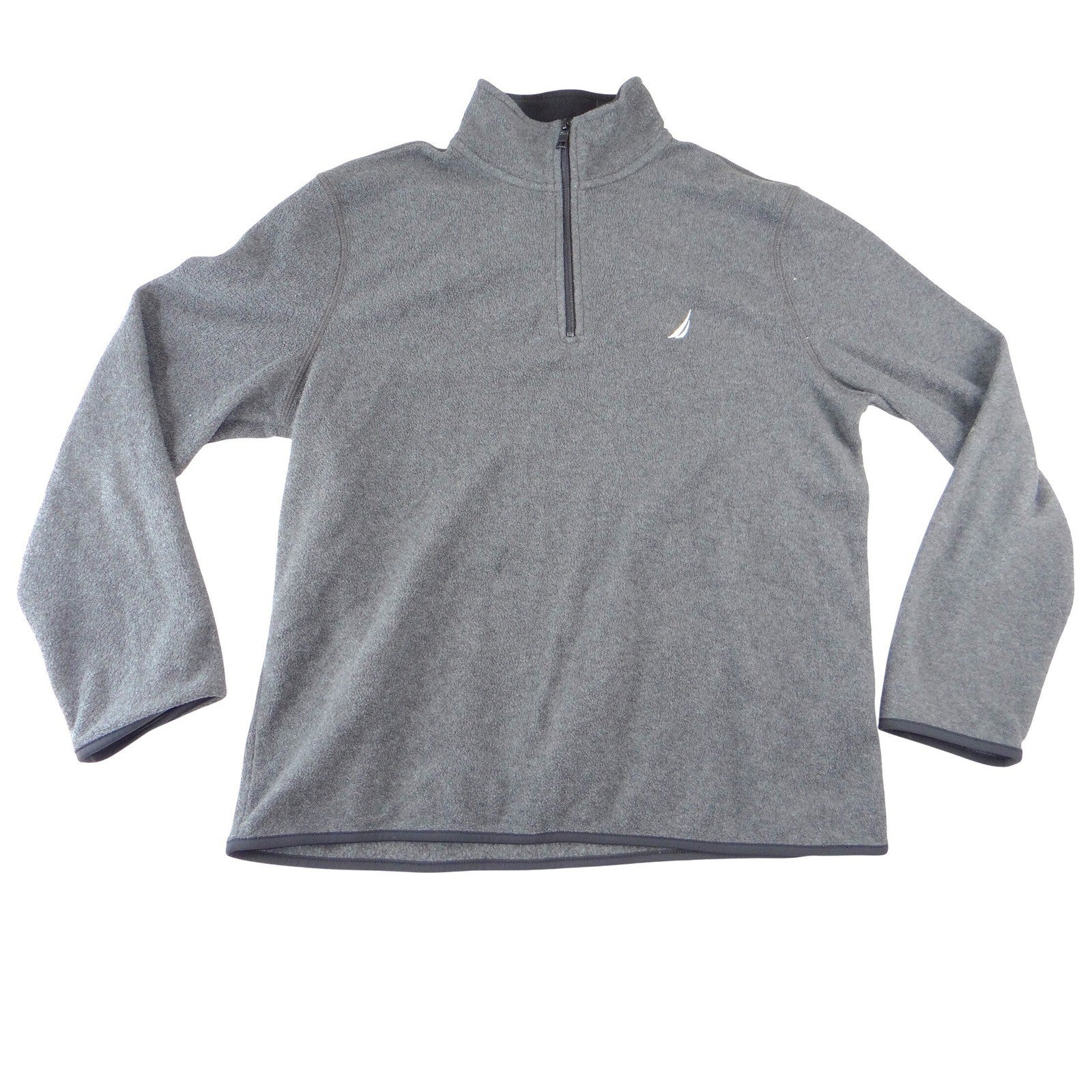 Nautica Mens Quarter Zip Fleece Pullover Charcoal Gray Logo Mock Neck Size M