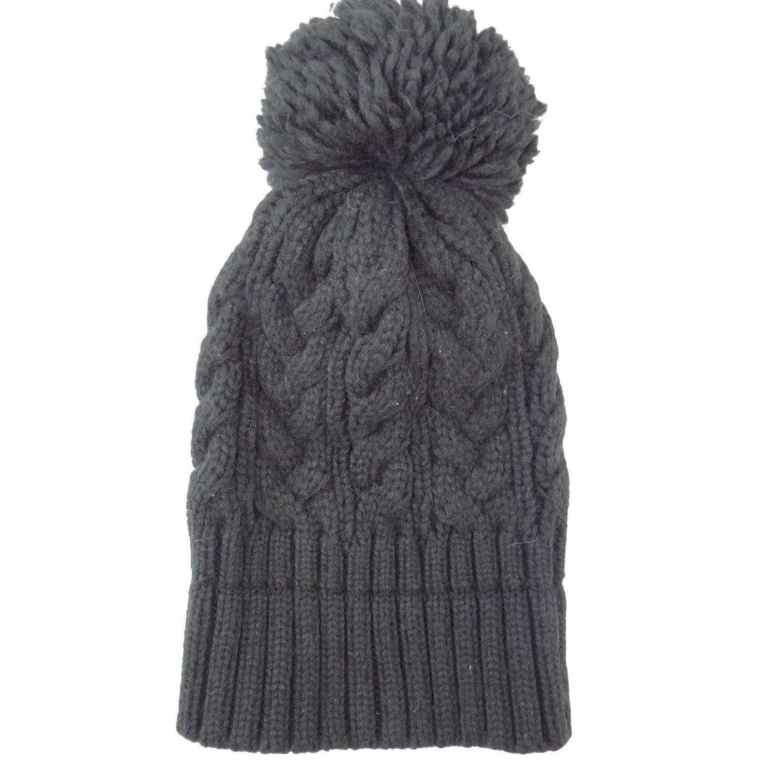 Puma Black Cable Knit Pom Pom Beanie Hat Ribbed Cuff One Size Sporty Winter Cap