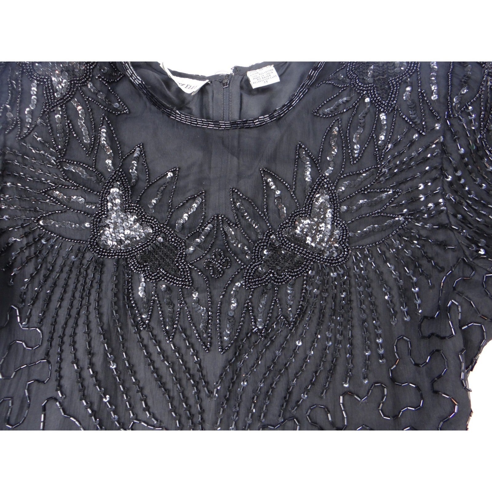 Vintage Stunning BeautiBlack Beaded Sequined Dress Short Sleeve Cocktail Party M