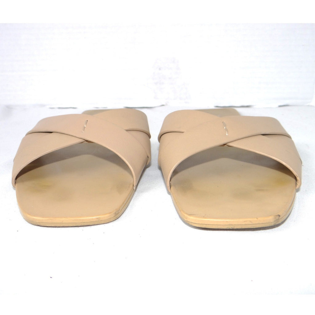 HM Womens Beige Square Toe Crisscross Strap Flat Slide Sandals Size 39 2374