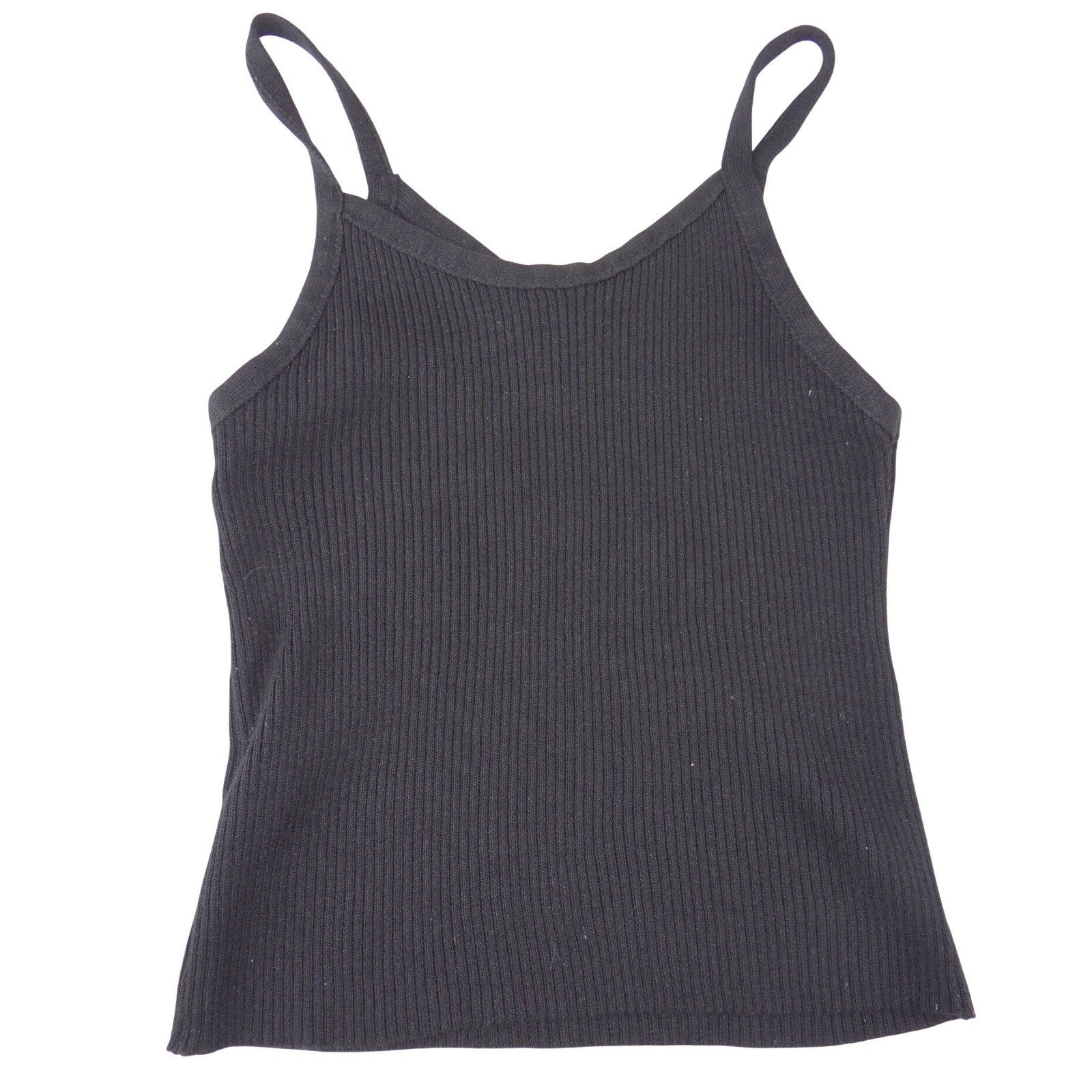 Unbranded Black Ribbed Knit Camisole Spaghetti Strap Scoop Neck Top Slim Fit
