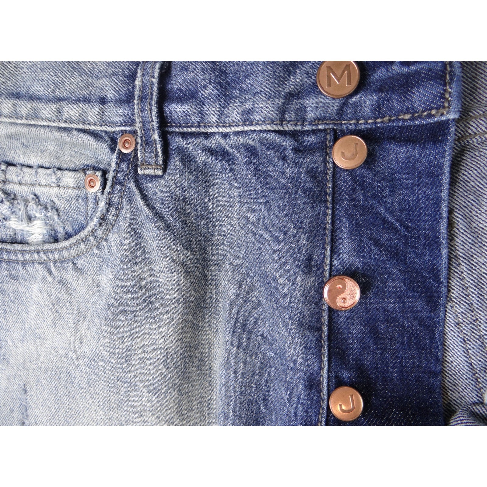 Marc Jacobs Men's Distressed Blue Denim Jeans Button Fly Straight Leg Size 36