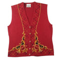 Vintage Susan Bristol Red Embroidered V Neck Button Sleeveless Vest Femme L