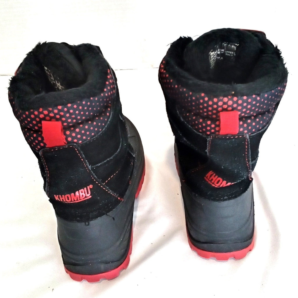 Khombu Hickory Kids Black Red Leather Faux Fur Lined Snow Boots Size 11M 801461