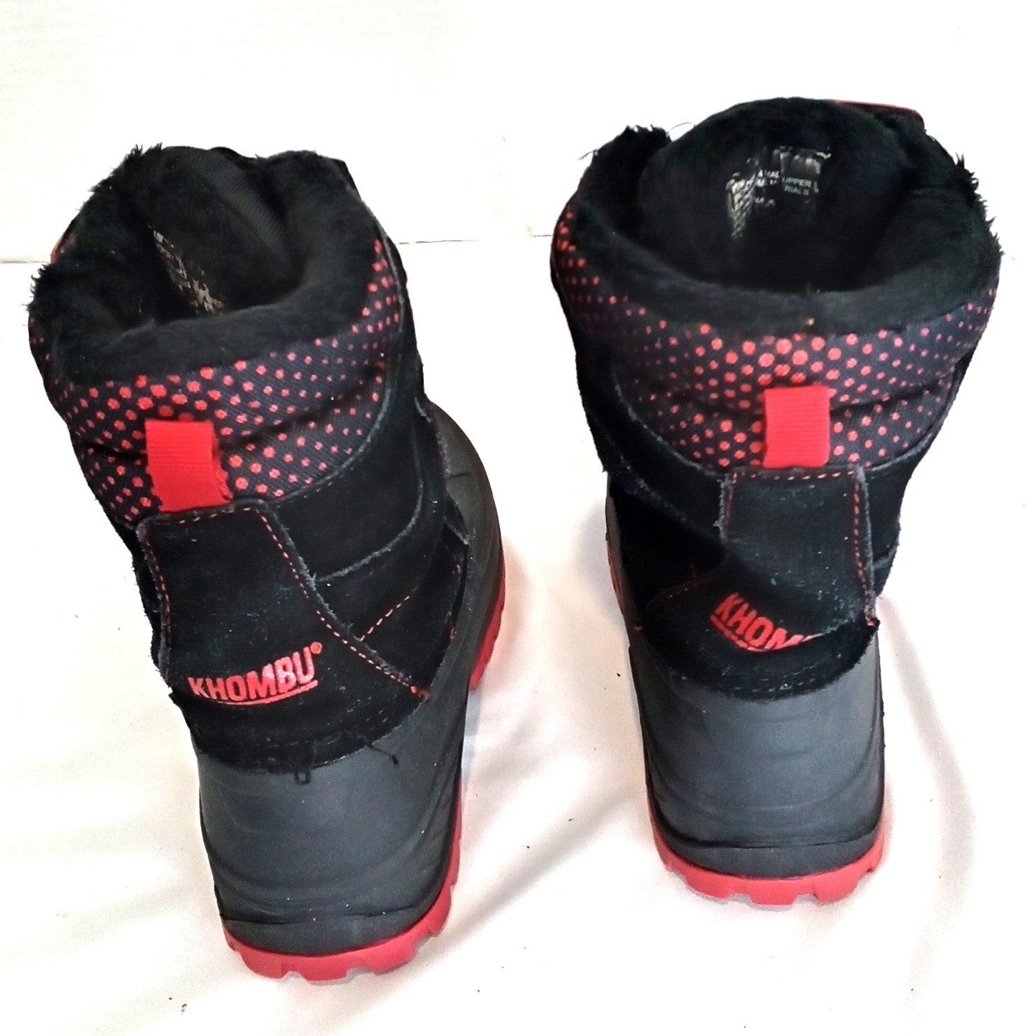 Khombu Hickory Kids Black Red Leather Faux Fur Lined Snow Boots Size 11M 801461
