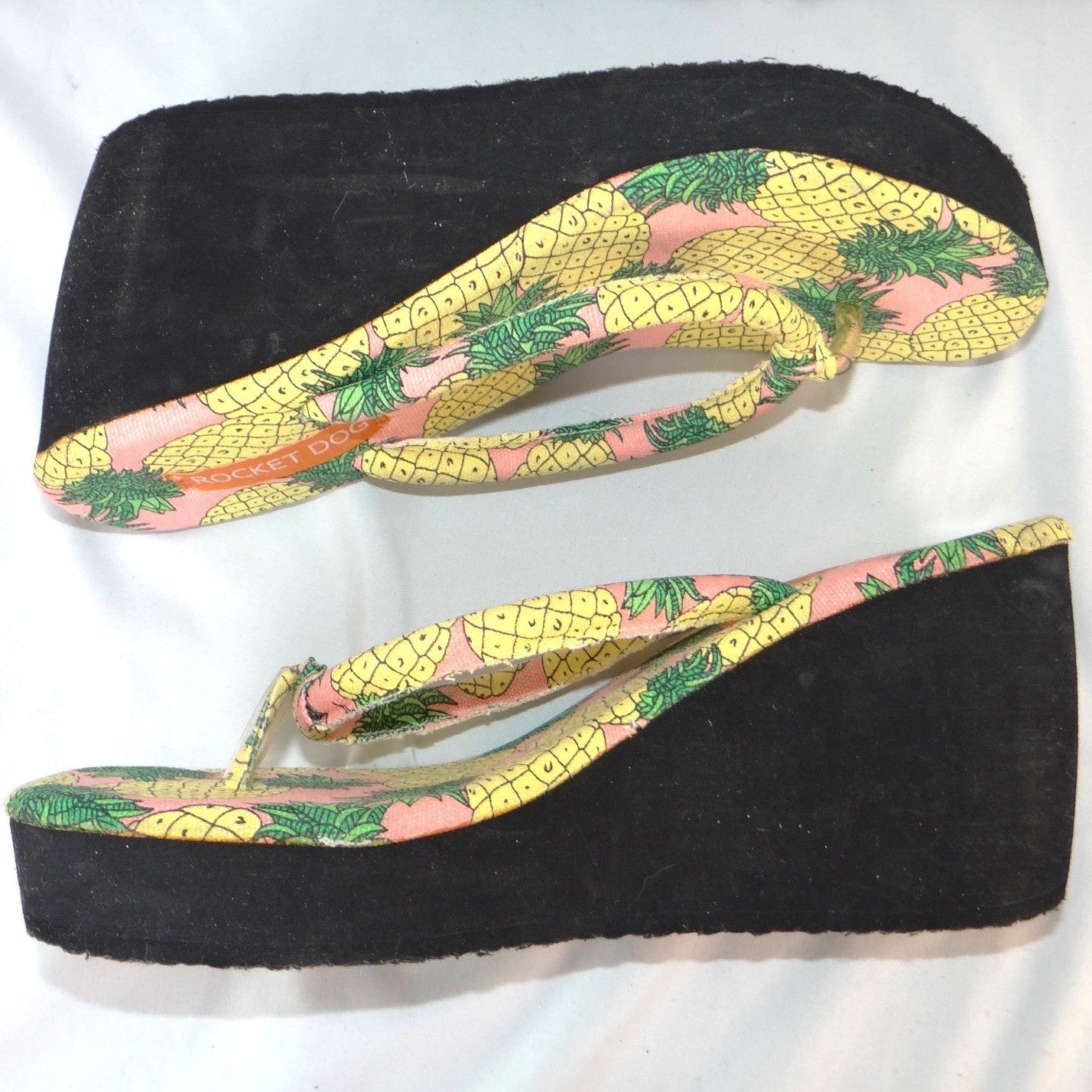 Rocket Dog Womens Pineapple Print Platform Wedge Flip Flops Pink Black 10