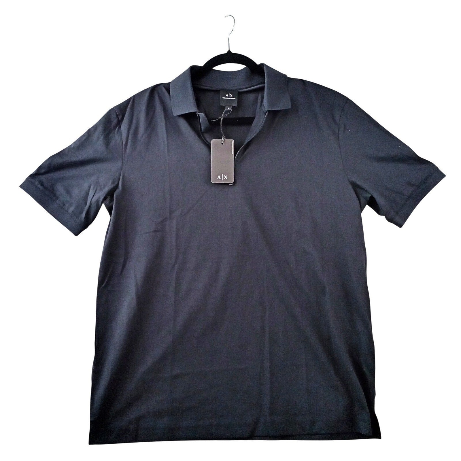 NWT-Armani Exchange Mens Deep Navy Quarter Zip Polo Shirt Size S