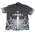 Sapphire Lounge Mens XL Black Silver Sword Tribal Graphic Button Down Shirt Y2K