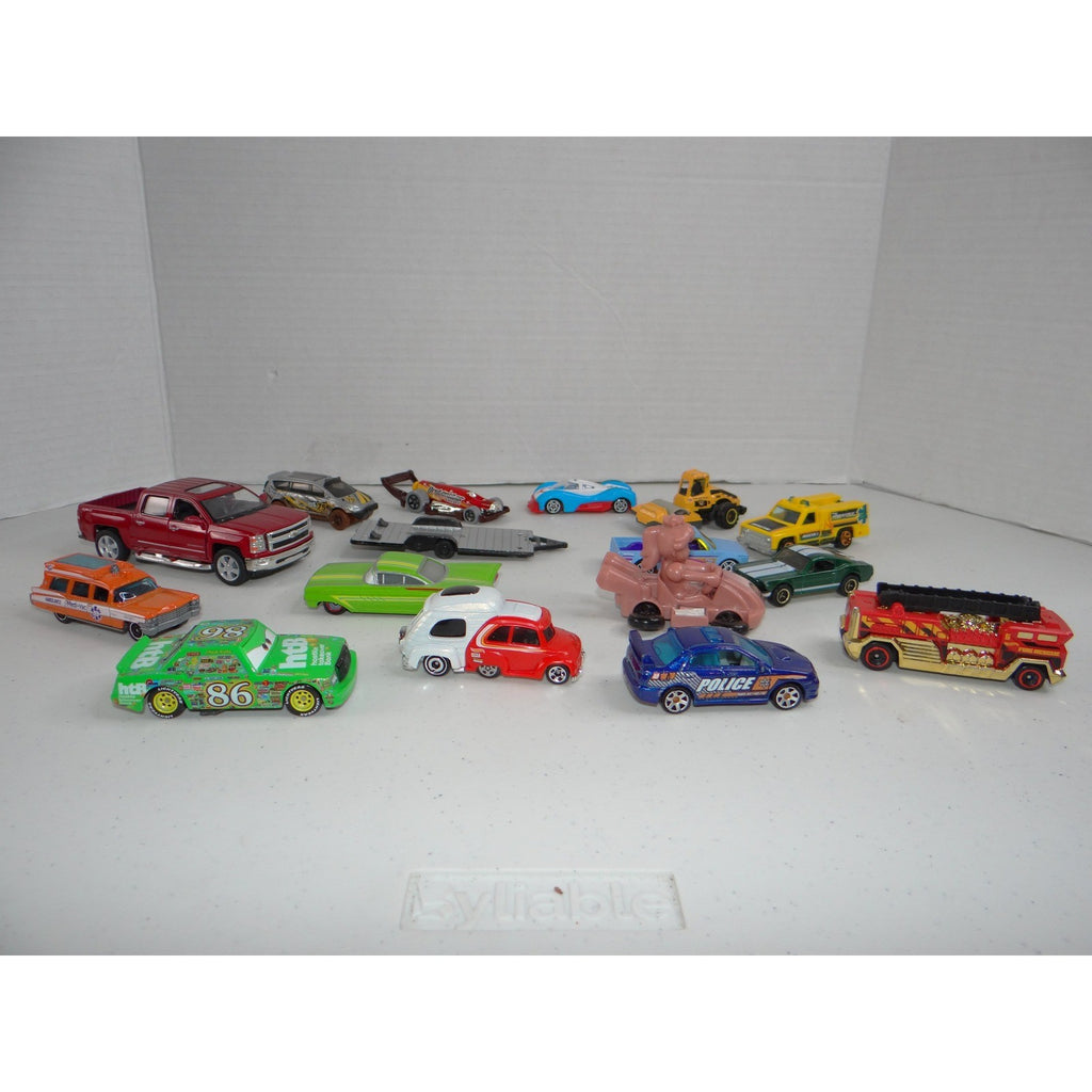 Mixed Toy Vehicle Lot 15pc Disney Cars Chick Hicks Chevy Silverado Fire Truck