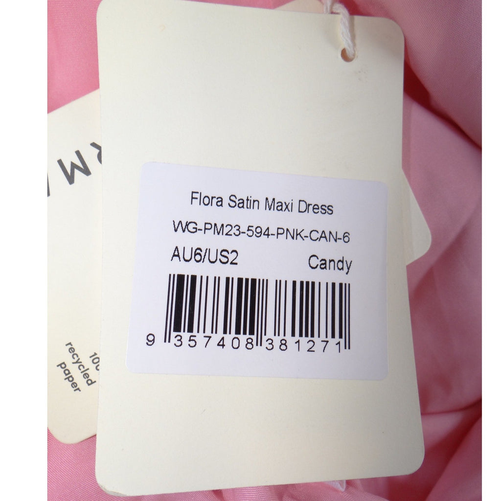NWT-Peppermayo Flora Satin Maxi Dress Candy Pink US 2 Cutout Tie Back Gown