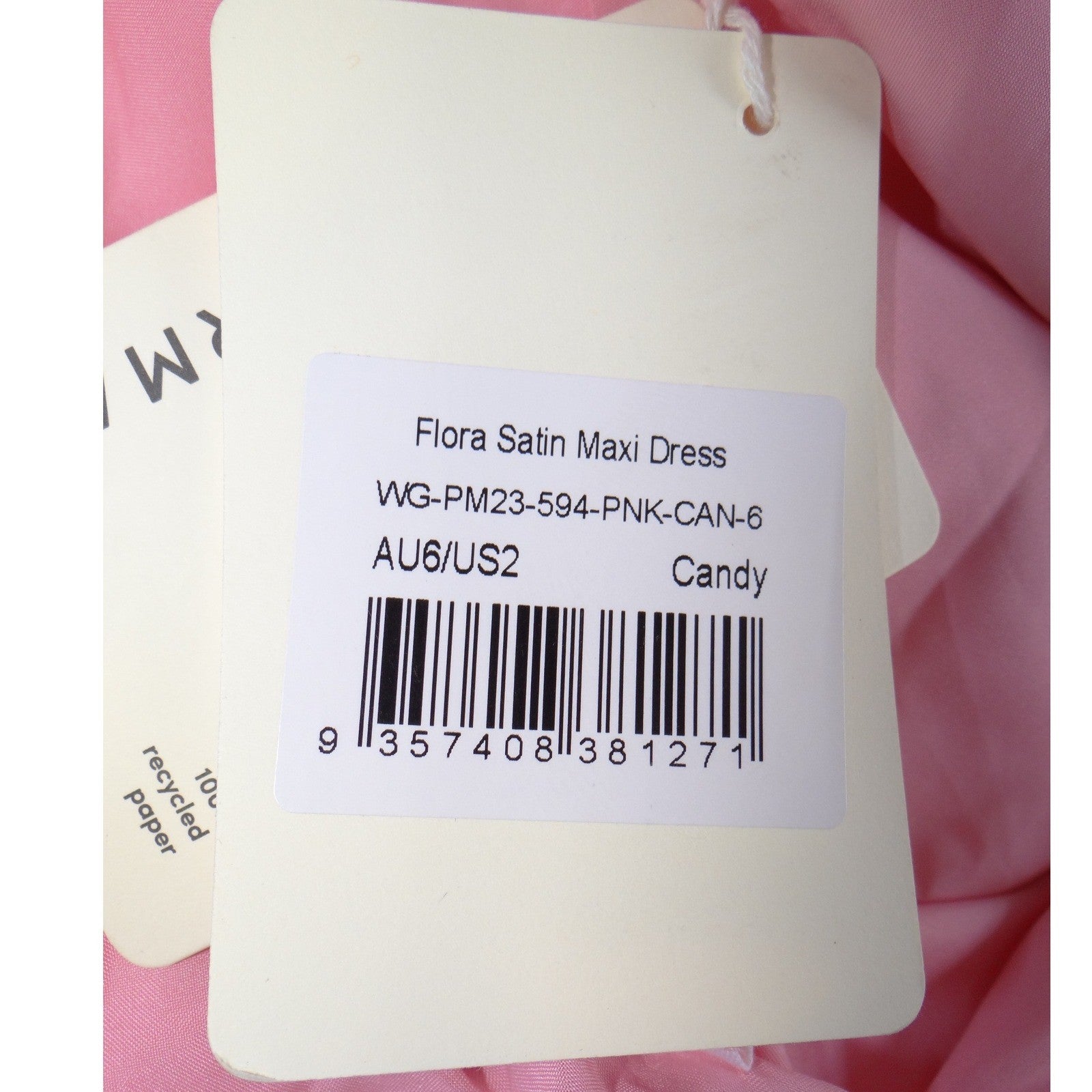 NWT-Peppermayo Flora Satin Maxi Dress Candy Pink US 2 Cutout Tie Back Gown