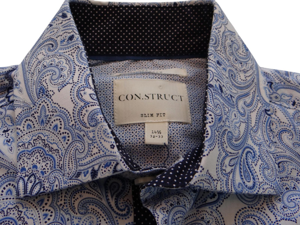 CON.STRUCT Slim Fit Men's Dress Shirt Blue Paisley Pattern