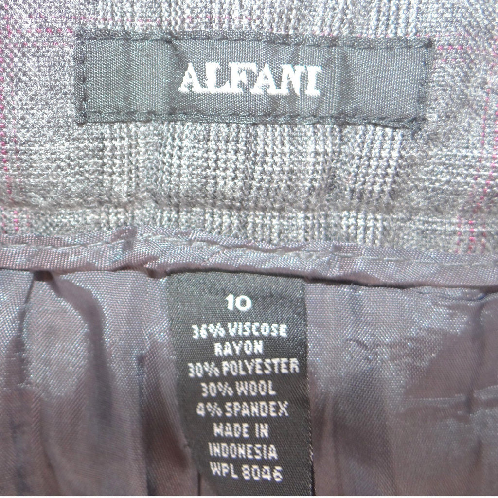 Alfani Womens Gray Purple Glen Plaid Wide Leg Wool Blend Dress Pants Size 10