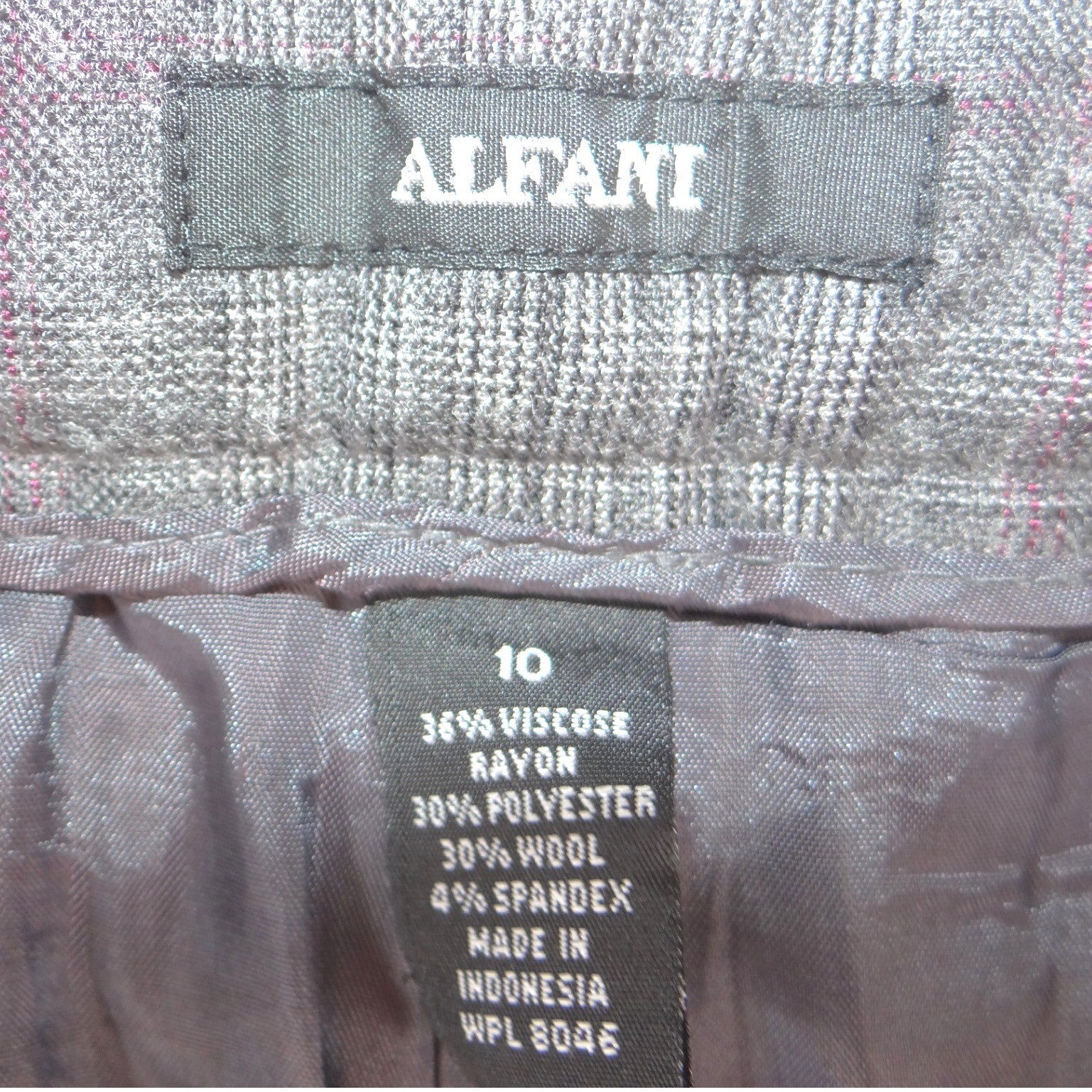 Alfani Womens Gray Purple Glen Plaid Wide Leg Wool Blend Dress Pants Size 10