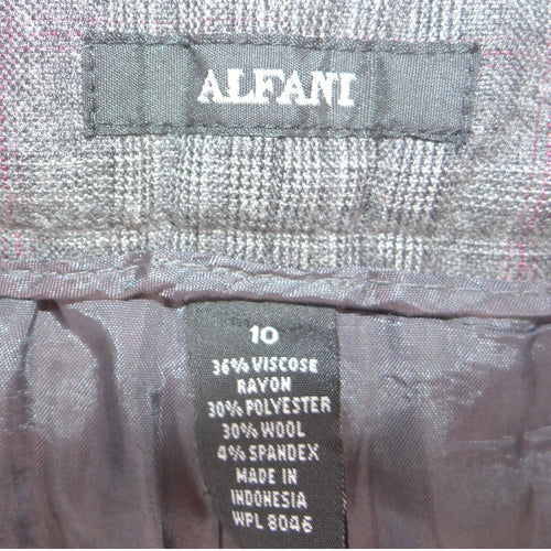 Alfani Womens Gray Purple Glen Plaid Wide Leg Wool Blend Dress Pants Size 10