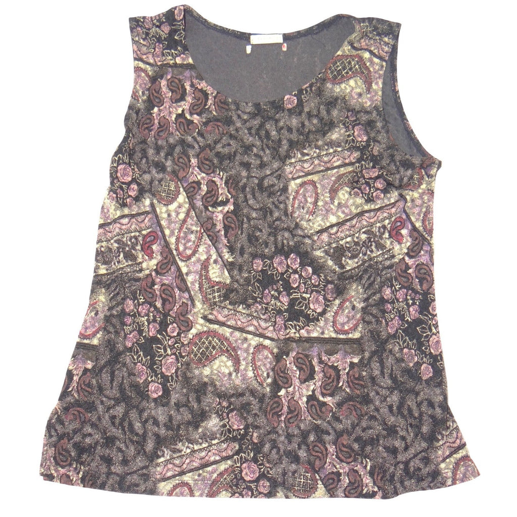 Choices Womens Purple Paisley Floral 2 Piece Cardigan and Tank Set M Stretchy