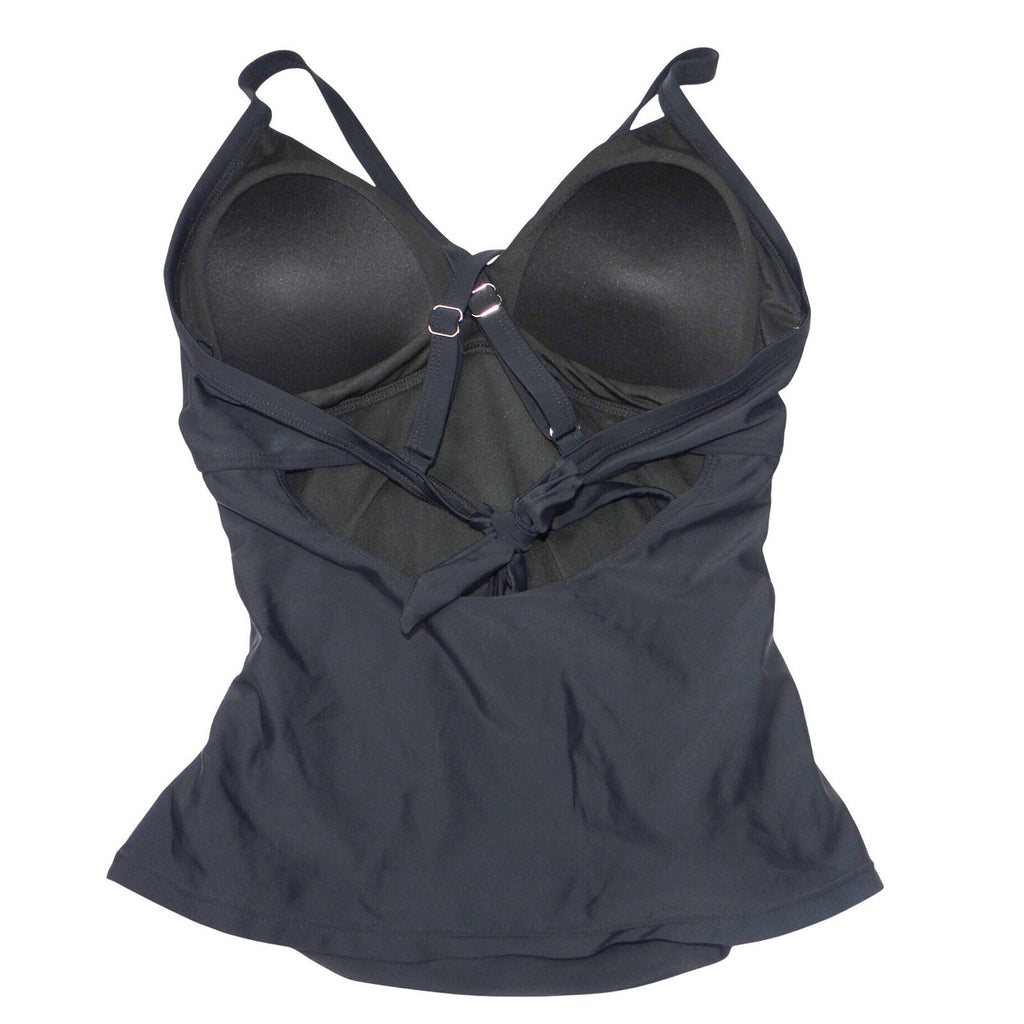 Black Wrap Front Halter Tankini Swim Top Size Medium Padded Classic Solid