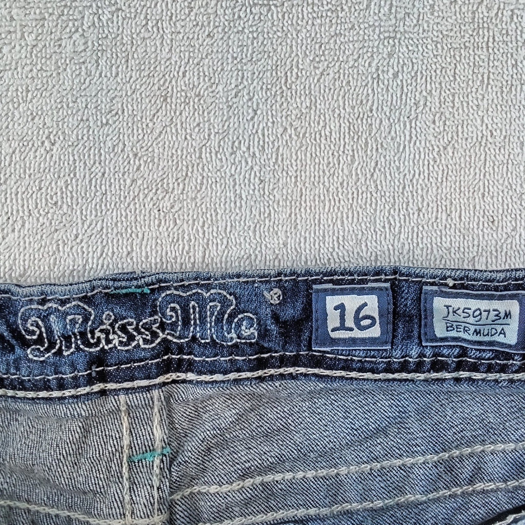 Miss Me Girls Size 16 Bermuda Cut-Off Denim Shorts Dark Wash Embroidered