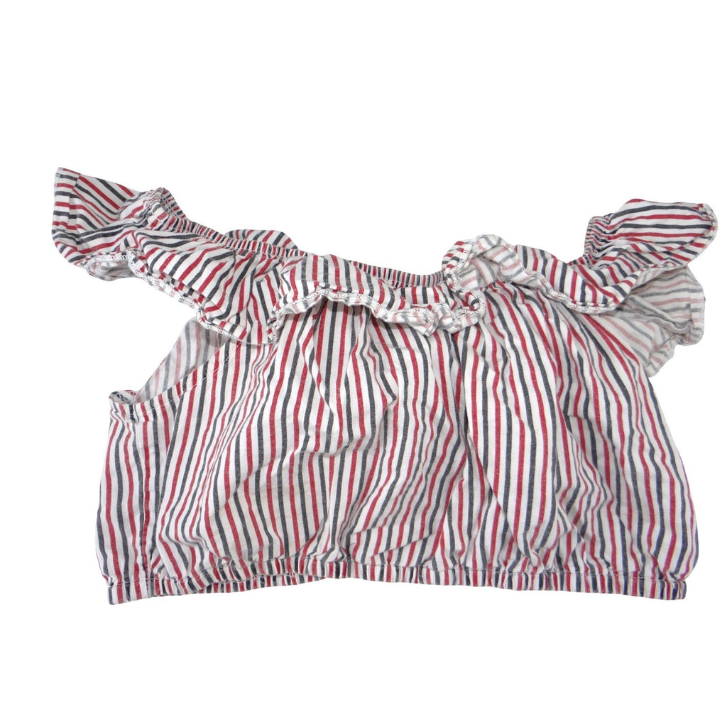 Red White Blue Striped 2 Piece Set Ruffle Crop Top and Shorts Americana Summer