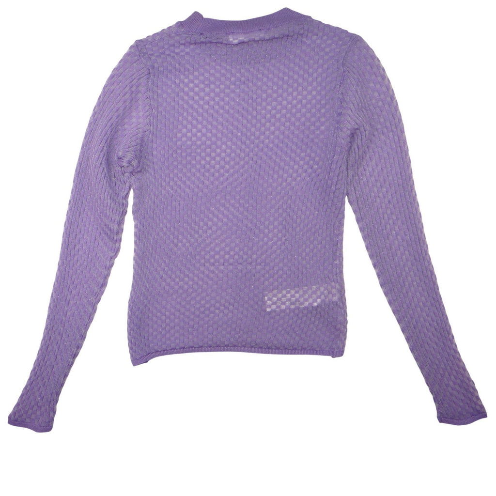 MNG MANGO Lavender Textured Knit Long Sleeve Sweater Top Sheer Sparkle Size S
