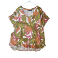 Tahari Womens 3X V Neck Short Sleeve Leaf Print Top Orange Green Pink